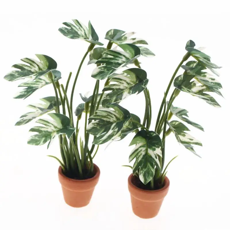 New.1PC 1/12 Dollhouse Simulation Monstera Green Plant Potted Dollhouse Home Decoration Micro Landscape Garden Bonsai Model