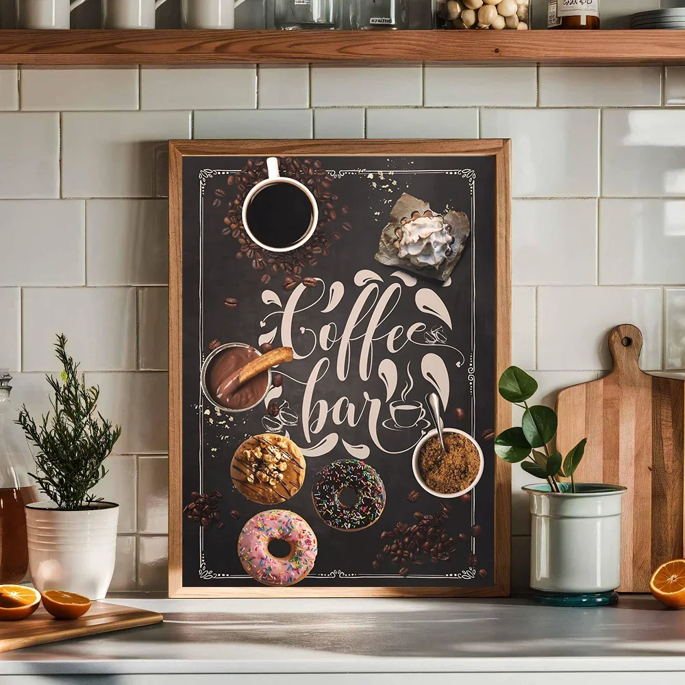 Coffee Cup Poster Nordic Prints Coffee Bakery Cake Pizza Chalkboards Canvas Painting Pictures for Cafe Store Home Kitchen Decor