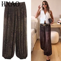 HXAO 2025 Pantalones de mujer con estampado animal, pantalones anchos de otoño para mujer, pantalones holgados Vintage con farol Y2K, pantalones de pierna ancha plisados de gran tamaño