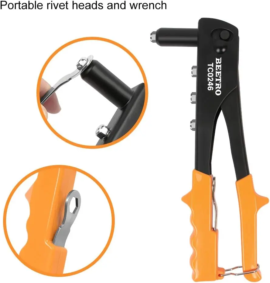 برشام يدوي عالي التحمل مع 4 قطع أنف و100 قطعة مسامير، للمعادن والبلاستيك والجلود