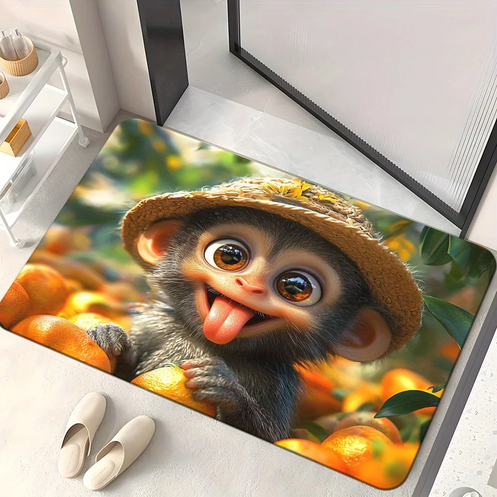 Cute Monkey Print Entrance Mat, Non-Slip Washable Floor Rug, Versatile Home Decor Carpet