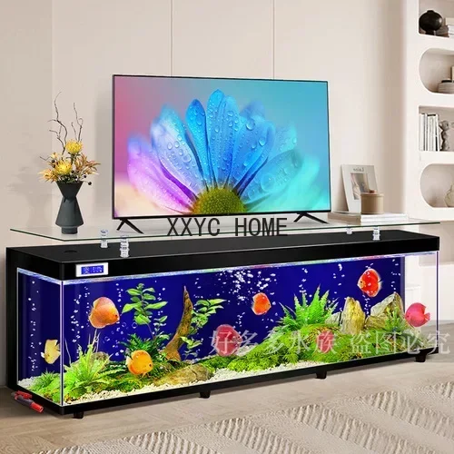 TV Cabinet and Tea Table Integrated Fish Tank Living Room Super White Glass Floor Large Ecological Aquarium