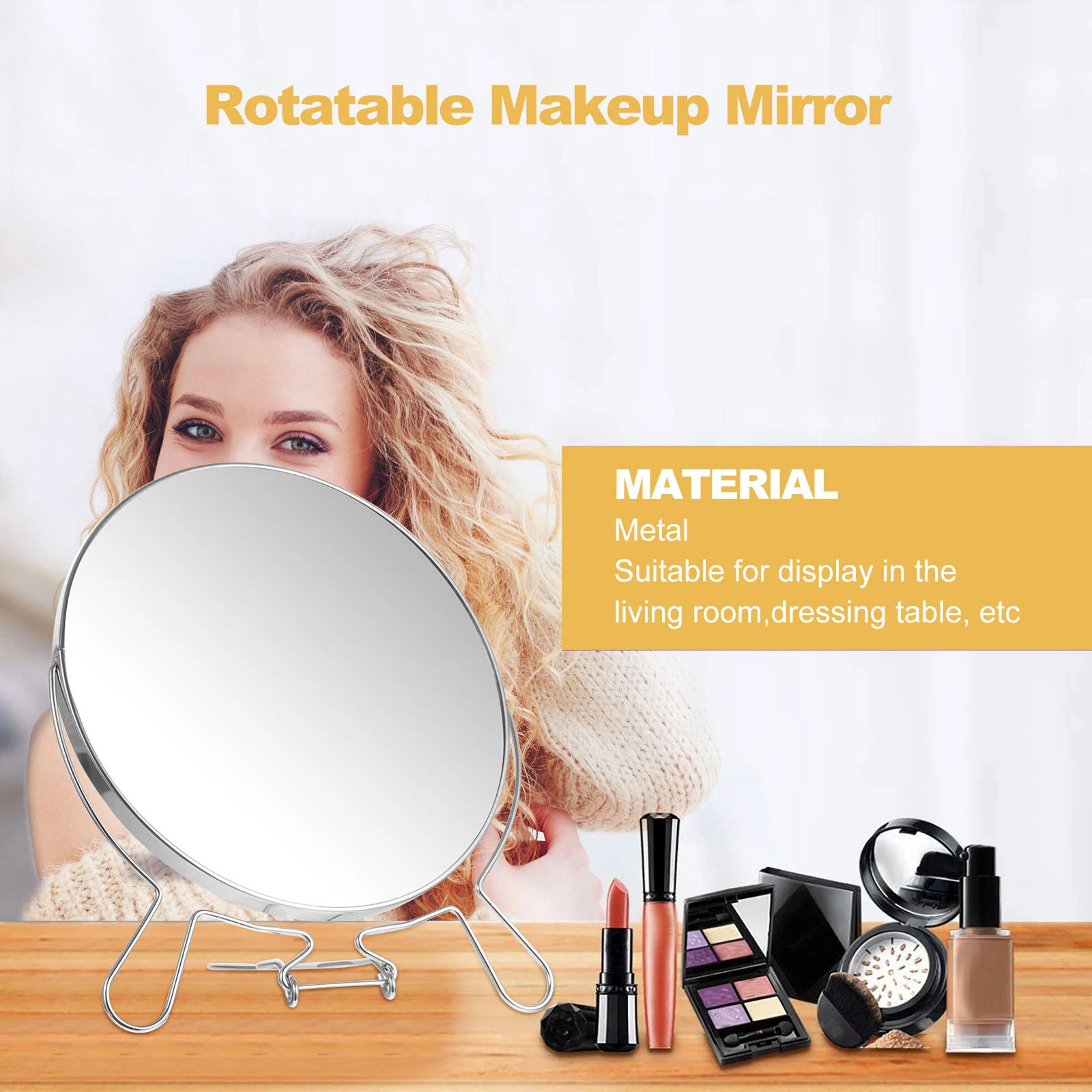 

8 Inch Double-Sided Glass Mirror Retro Rotating Desktop Vanity Dressing Table Makeup Mirror Supplies
