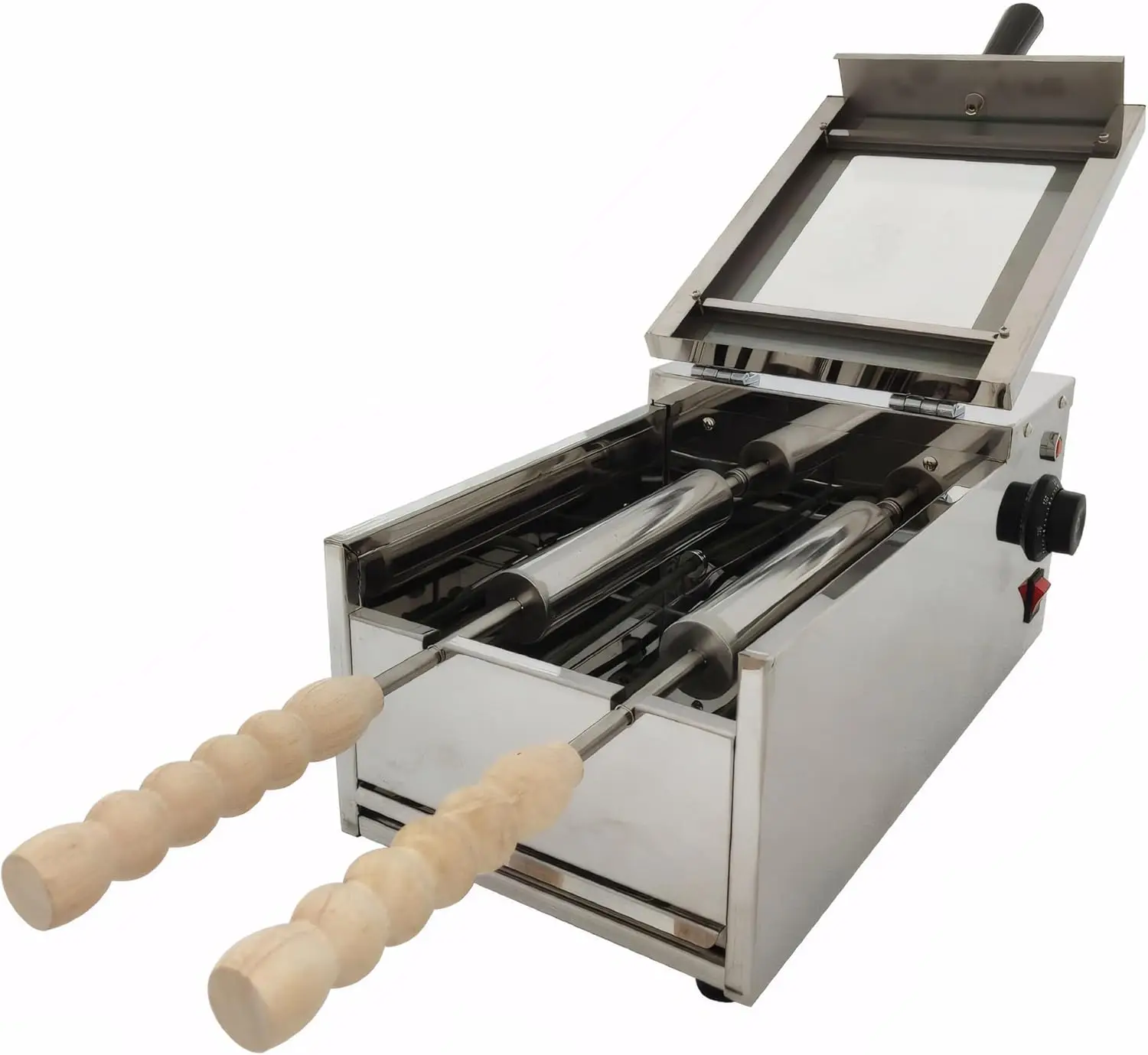 110V Chimney เค้กม้วนเตาอบ Maker, 1500W ไฟฟ้าเชิงพาณิชย์ไอศกรีมขนมปังกรวยเครื่อง 2 แม่พิมพ์สแตนเลส