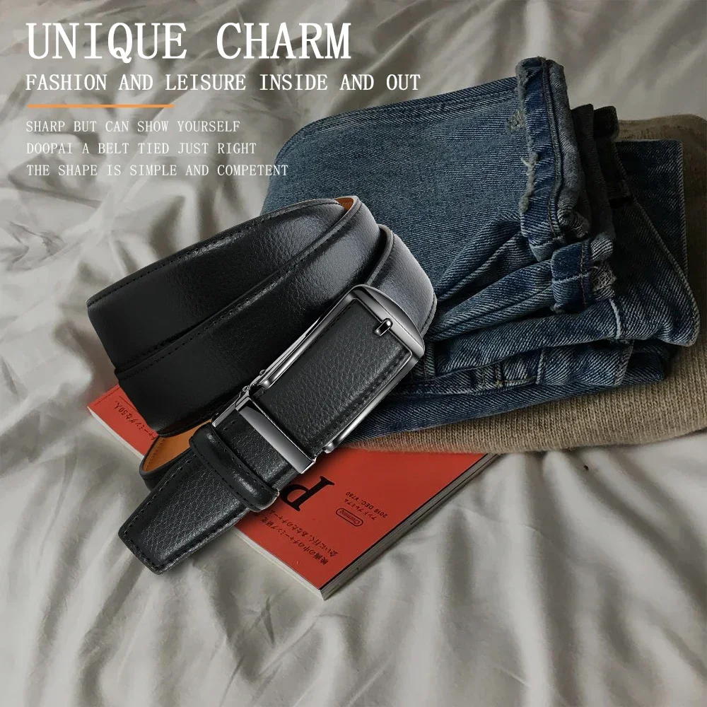 Genuine Leather Men's High-quality Buckle Jeans, Cowhide Casual Belt, Business Denim Belt, Men's Automatic Buckle Belt