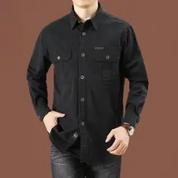 Outdoor Large Size Pocket Long Sleeve Shirt Coat Spring Autumn Business Casual Loose Men Chic Solid Color All-match Shirt Jacket