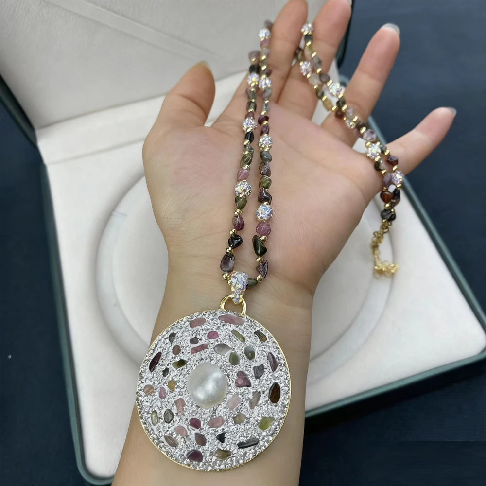 

Винтажный комплект ювелирных изделий с жемчугом в стиле барокко для женщин, инкрустированный натуральным камнем, кулон, ожерелье, серьги, браслет, кольца, очаровательные модные вечерние