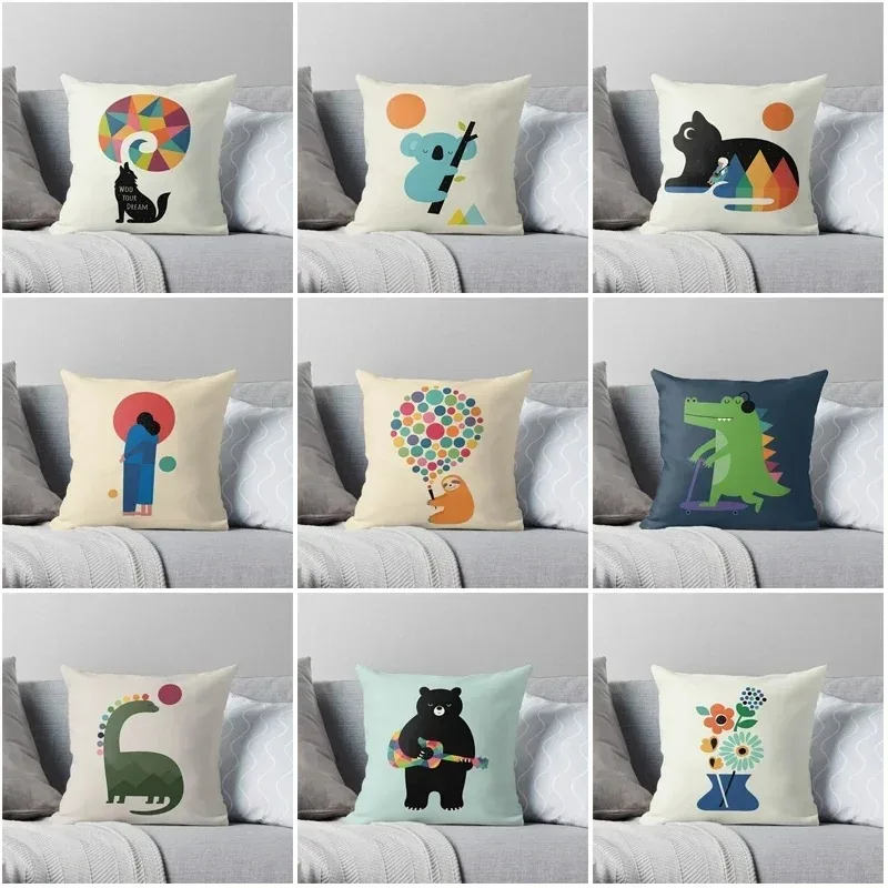 Colorful Animal Figure Pattern Double-sided Printed pillow cover Short plush Suitable living rooms bedrooms throw cushion cover
