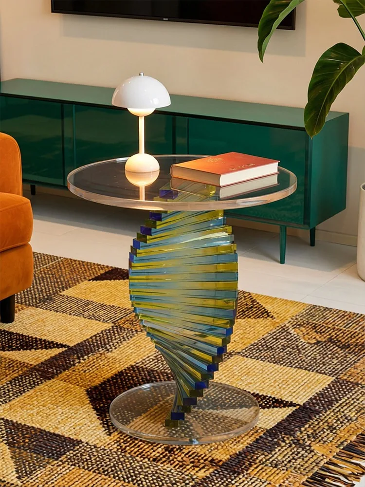Luxury Acrylic Threaded Art Coffee Table,Design Transparent Furniture Home Living Room Sofa,Side Circular Corner Tables