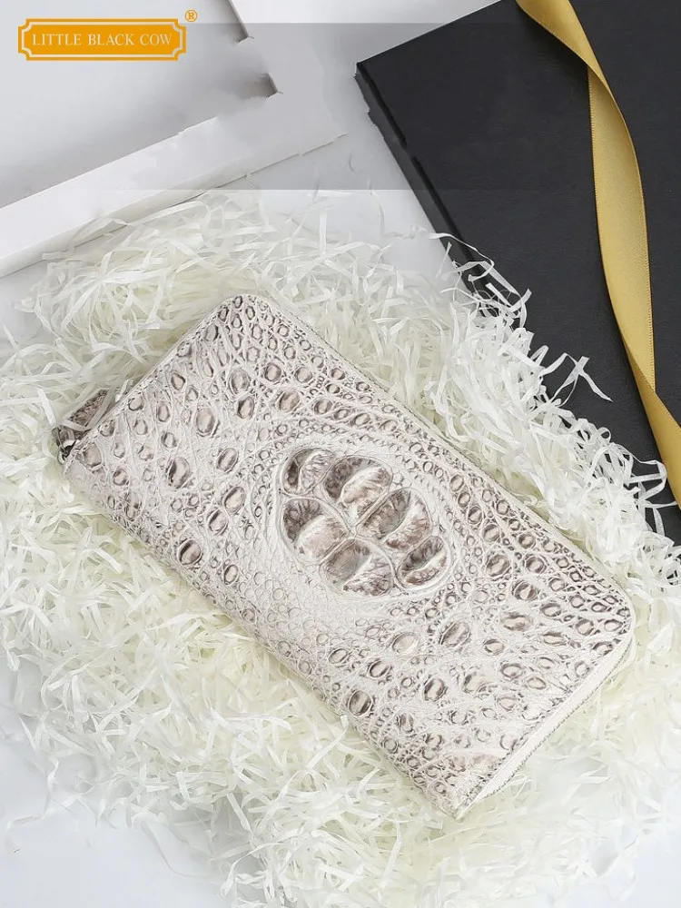 Womens Zipper Large Capacity Long Purse High Quality Real Crocodile Leather Female Wallet Handbag Luxury Clutch Bag Card Holder