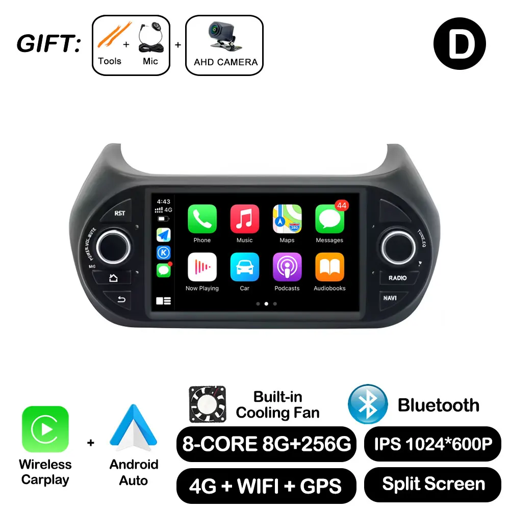 Autoradio Multimedia Video Player For Fiat Fiorino Qubo Citroen Nemo Peugeot Bipper 2008-2017 CarPlay GPS Navi DSP Stereo