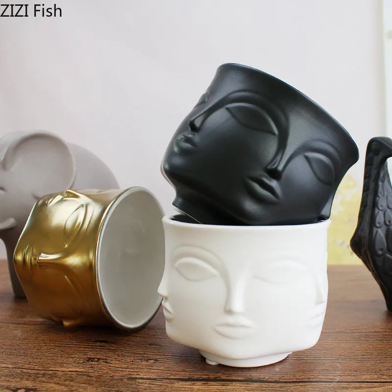 Human Face Ornament Ceramic Flowerpot Art Sculpture Succulent Pot Plant Pot Garden Supplies Potted Plant Garden Pots Crafts