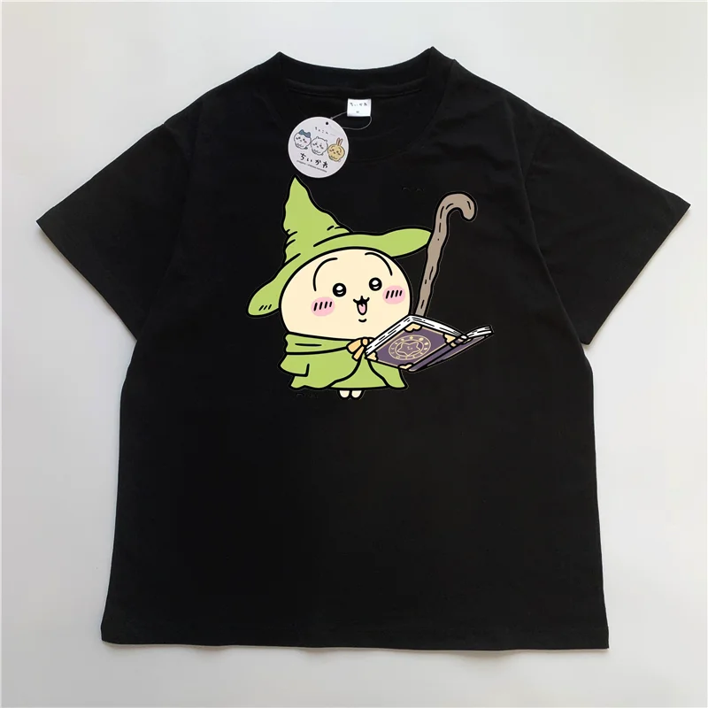 Chiikawa Inspired Wizard Graphic T-Shirt Men Women Oversized Short Sleeve Tee Black Kawaii Anime Merch Casual Streetwear Top​