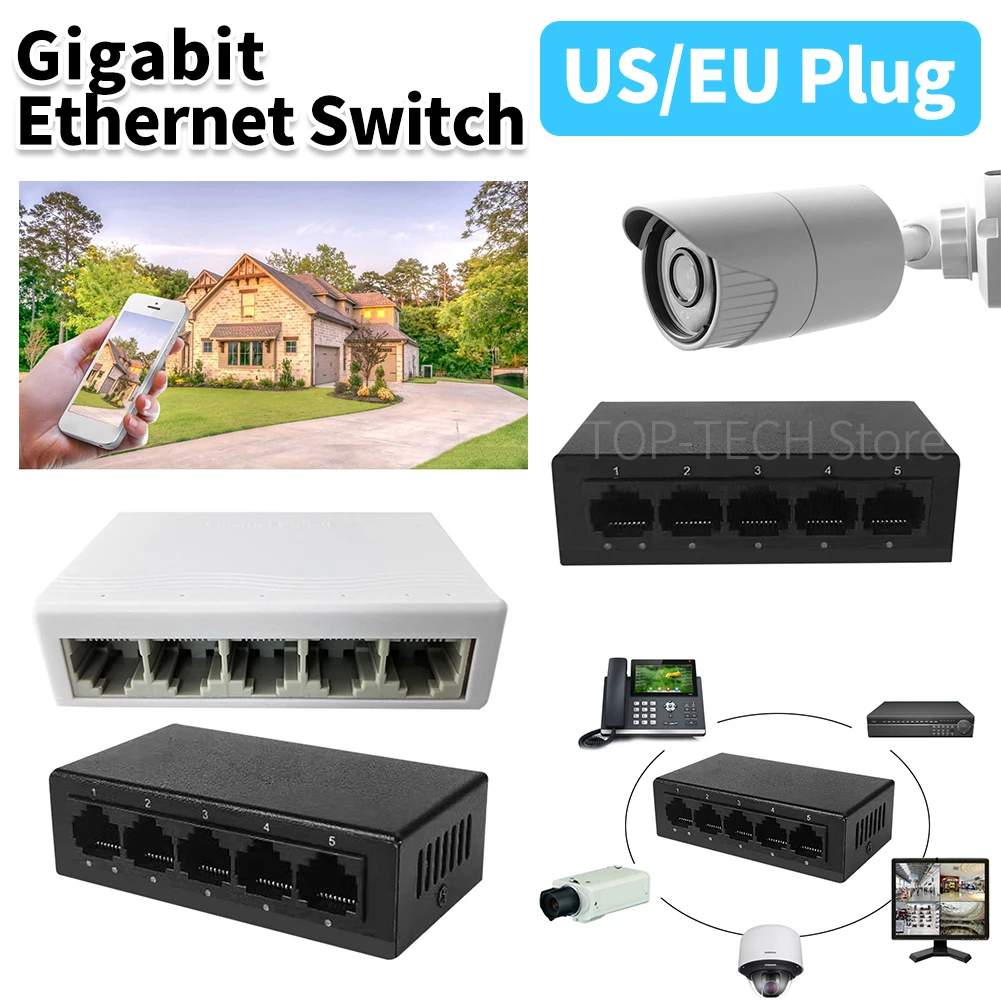 

5-портовый Gigabit Ethernet-коммутатор, высокопроизводительный интеллектуальный коммутатор, 10/100/1000 Мбит/с, домашний сетевой концентратор, вилка США/ЕС