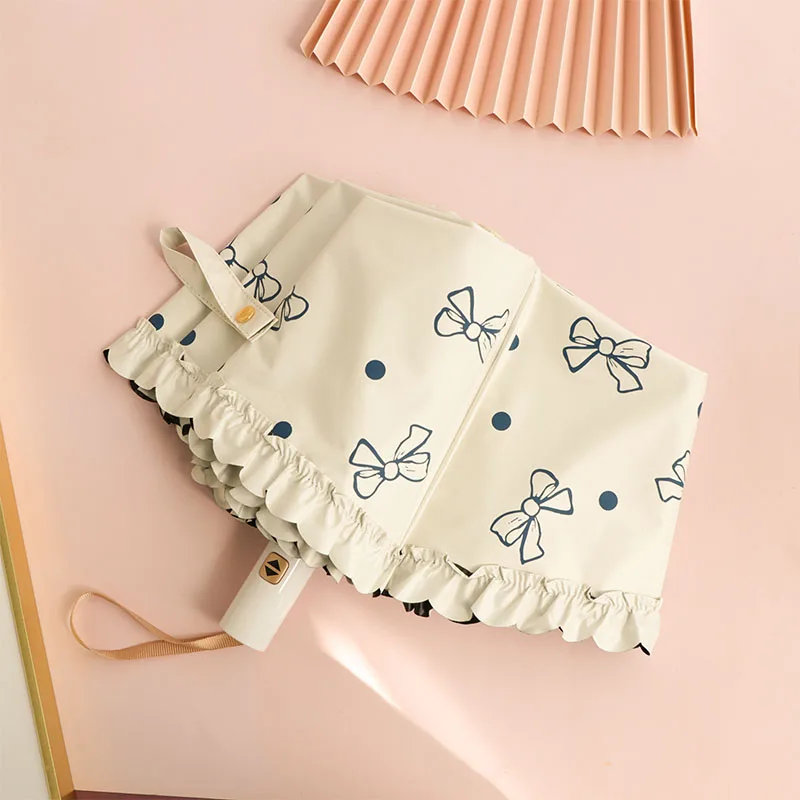 

Automatic Knot Black Glue Women's Sunny Rain Two-use Sunscreen UV Protection Small Style Sunshade Umbrella