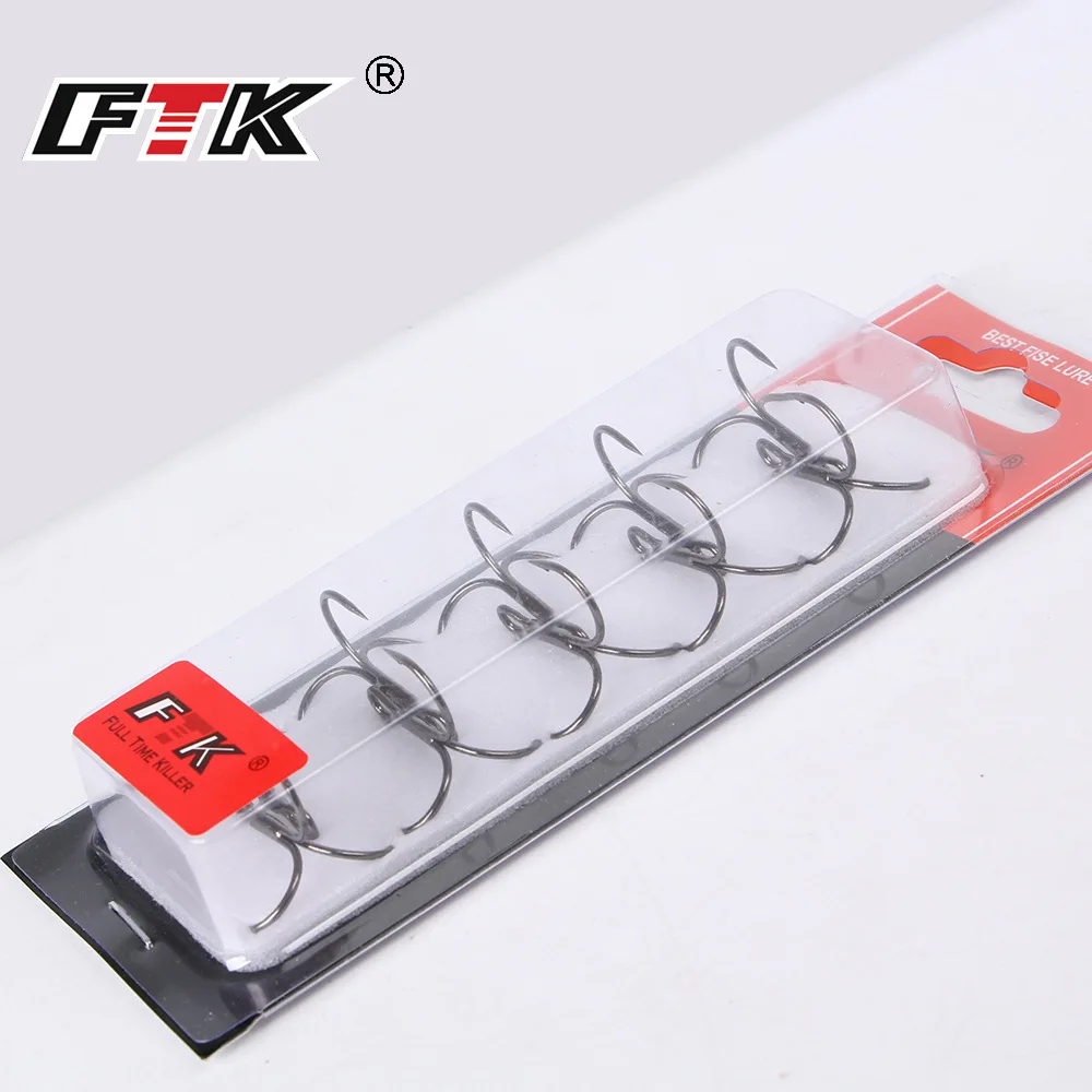 FTK 10-20pcs Black Nickel Fishing Hook High Carbon Steel Overturned Treble Hook 2/4/6/8/10# For Lure Triple Hook Fishing Tackle