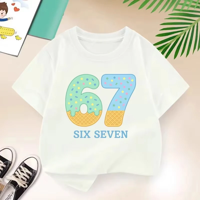 Kids Ice Cream SIX SEVEN Number 67 Graphic T-Shirt, Soft Cotton, Cute Wear for Boys & Girlsdf0111