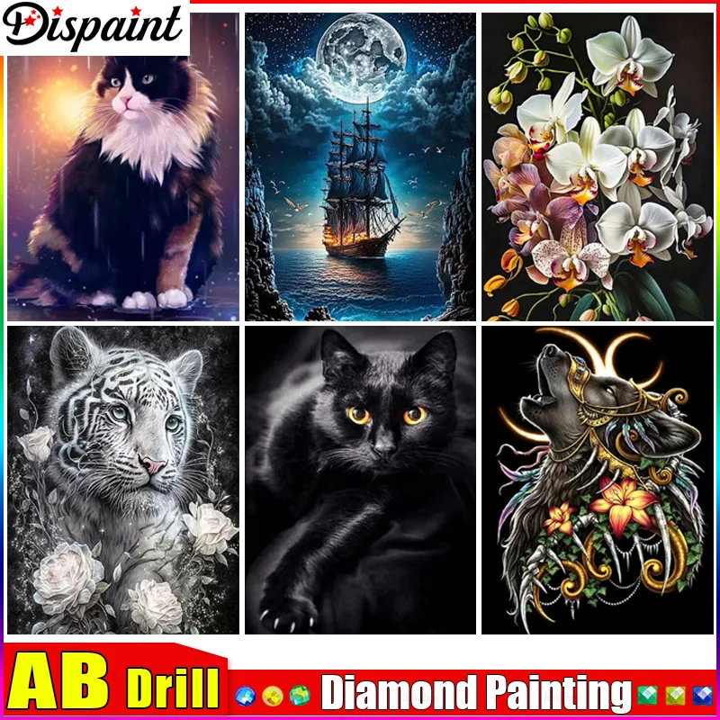 

Dispaint AB алмазная живопись полная квадратная/круглая дрель 5D DIY "кошка тигр цветок" Алмазная вышивка горный хрусталь декор для вышивки крестом