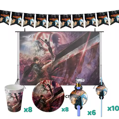 Berserk Guts Birthday Party Decorations Anime Theme Supplys Banner Cups Plates Griffith Casca Hand of God