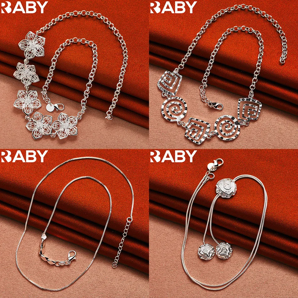 

URBABY 925 Sterling Silver 50cm Geometric Necklace For Women Men Charm Trend Birthday Gifts Fashion Party