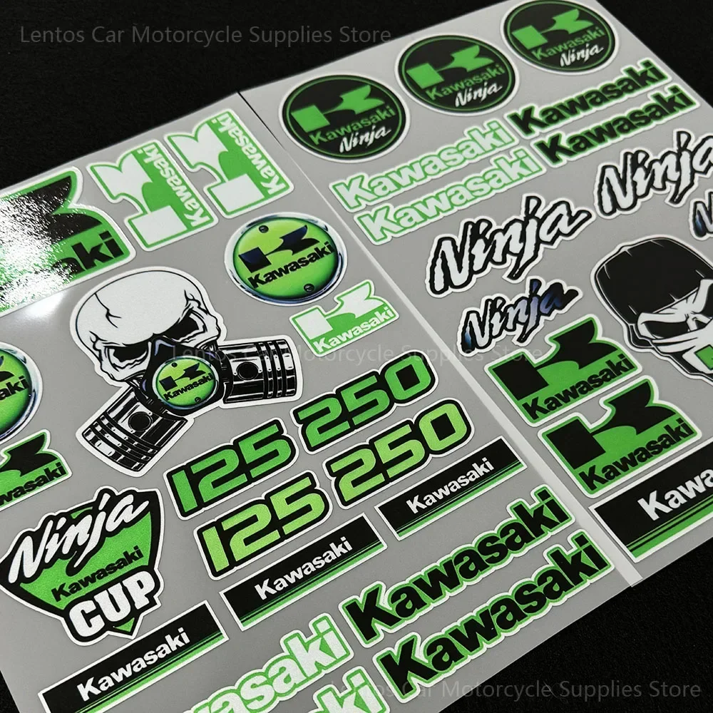 Skull Kawasaki Ninja Green Fuel Tank Body Shock Absorptio Motorcycle Sticker Reflective Car Decor Suitable for 400 650 H2R Z400