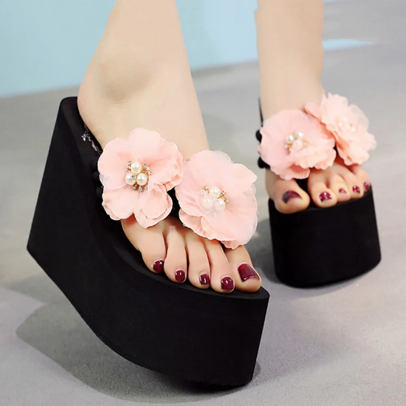 Scarpe da donna estive Infradito da donna con fiori Scarpe con zeppa Scarpe firmate Pantofole da spiaggia da donna