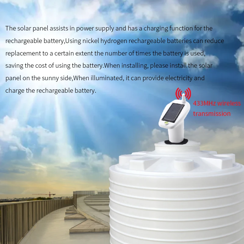 Digital Ultrasonic Level Gauge Water Liquid Tank Depth Temperature Monitor Solar Powered Container Control Alarm Clock -40℃~60℃