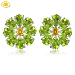 Natural Peridot Citrine Silver Stud Earring 11.8 Carats Multicolor Gemstone Gorgerous Luxury Fine Jewelrys New Year Gifts