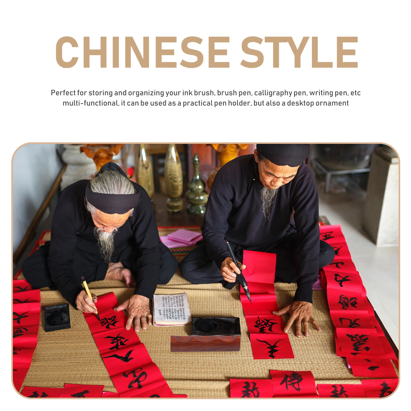 

1 pc Red Sandalwood Calligraphy Holder Brush Rack Wood Desktop Organizer Ink Pen Stand Gift For Family Friends Co-Workers