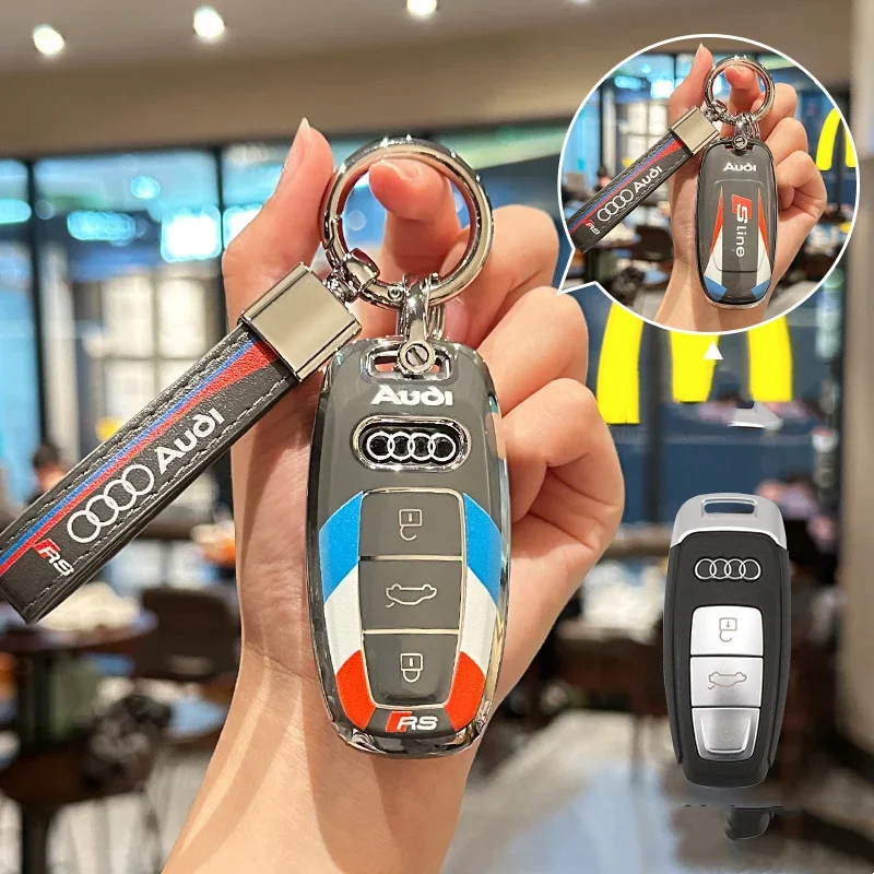 Металлический кожаный чехол для автомобильного ключа для Audi Q8 RSQ8 A6 C8 S6 RS6 A7 S7 RS7 A3 8Y A8 D5 4N RS E-tron GT Q4 Q7 4M Аксессуары