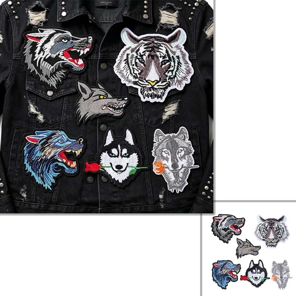 Wolfs-, Tiger- und Husky-Stickerei-Patch-Set zum Aufbügeln oder Aufnähen für Jeansjacken, Rucksäcke, amerikanischer Vintage-Stil, Tier-Abzeichen, Geschenk – Detail 1