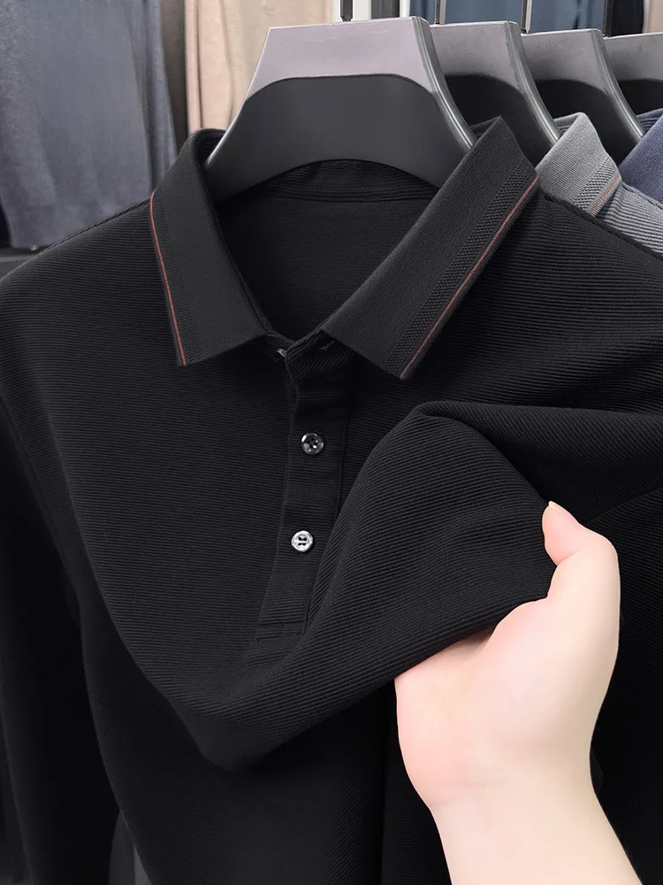 

Rn Pure Color Long Sve irt Men's Casual Turn-down Collar Mid-aged Large Size Top Busin Casual Breathable