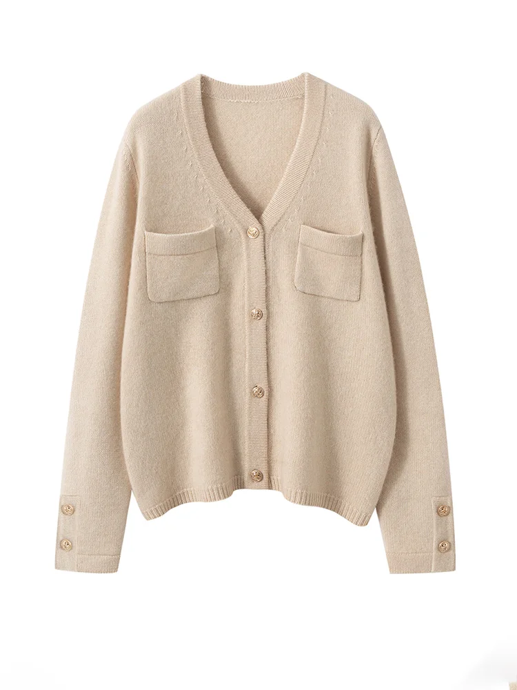 Grosso elegante graça cardigan feminino sexy com decote em v design 100% camisola de caxemira outono inverno quente macio versátil roupas topos