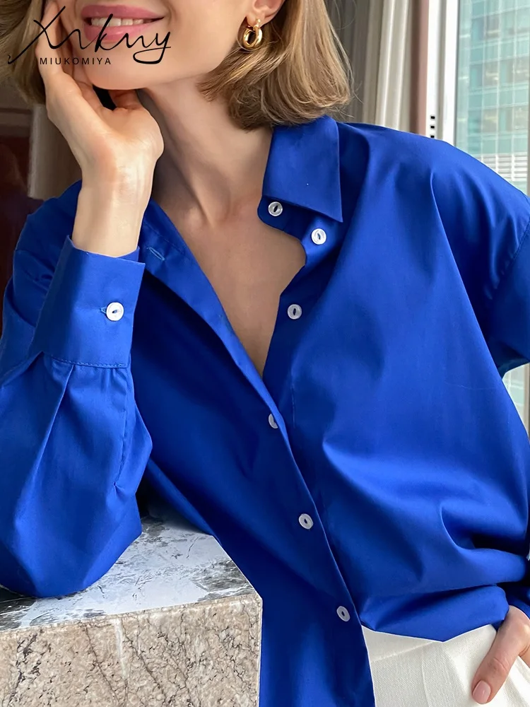 MiuKoMiYa Autumn Women Oversized Blue Shirts Long Sleeve Tops Women 2022 Office Wear Oversize Green Blouses For Women Fashion