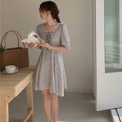 Collar Loose Short Sleeve Dress Elegant Lady Style Printed A-Line Summer Dress Polyester Fiber Midi Dress