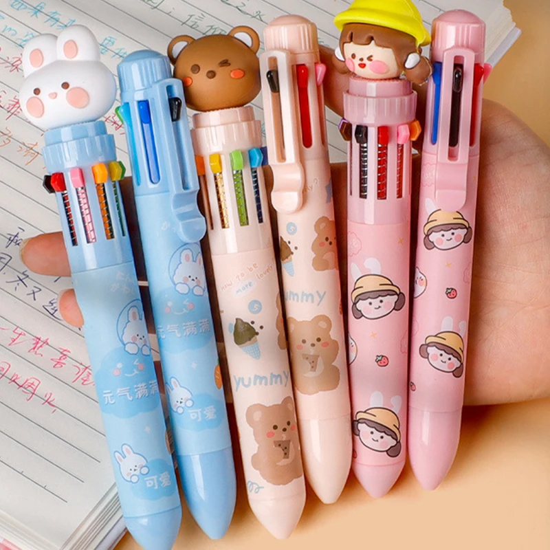 Kawaii Cute Animal 10/8 Color Ball Pen Retractable Ballpoint Pen Multicolored Pens Colorful Refill Student Writing School