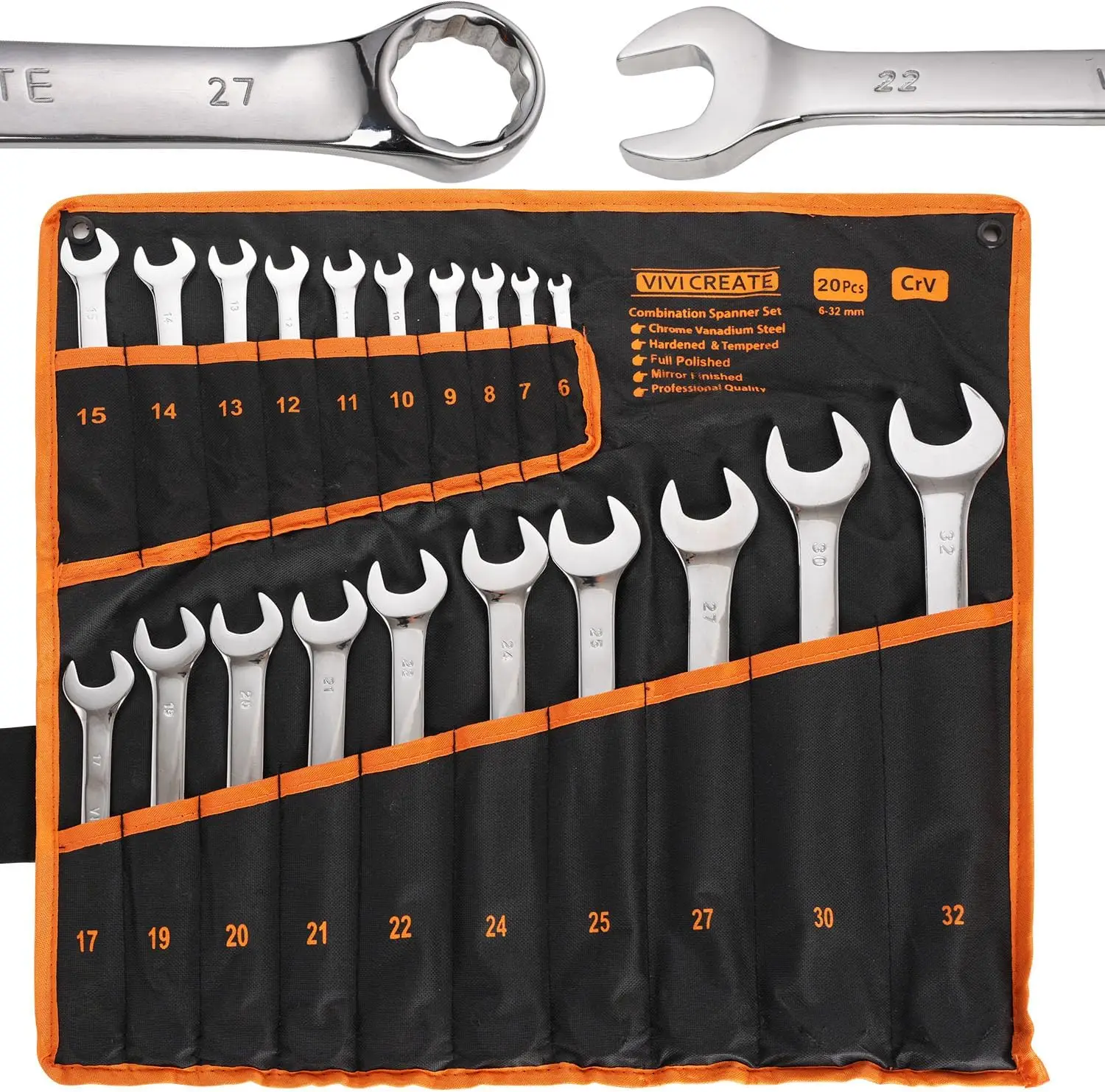 

20-Piece Metric Wrench Set 6mm-32mm with Oxford Storage Bag for Home, Garage, Auto Repair & Emergency Use - Made in India