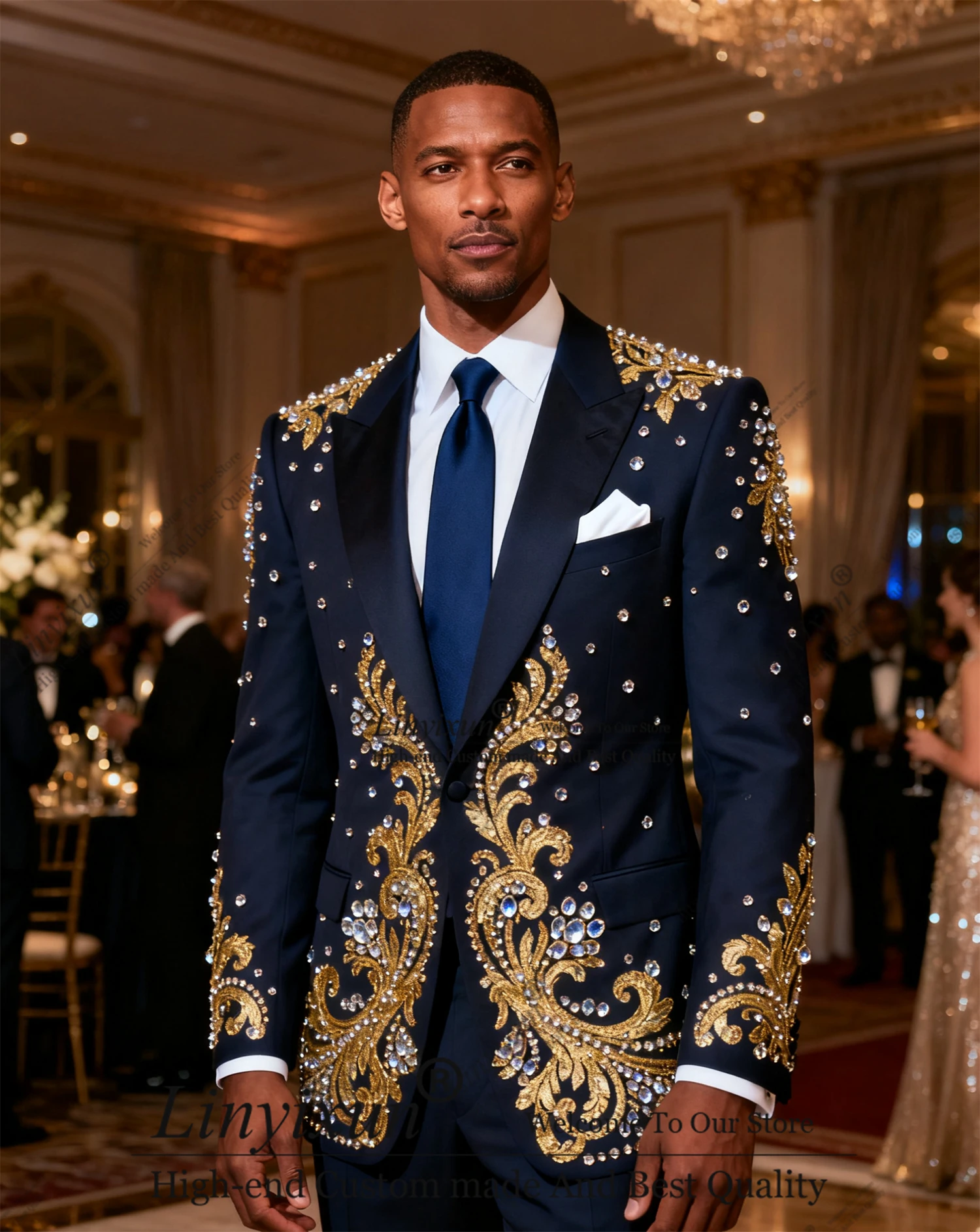 

Роскошные мужские костюмы со стразами и драгоценными камнями, индивидуальные остроконечные лацканы, Ropa Hombre, комплекты из 2 предметов, смокинги для жениха, свадебный мужской пиджак для выпускного вечера