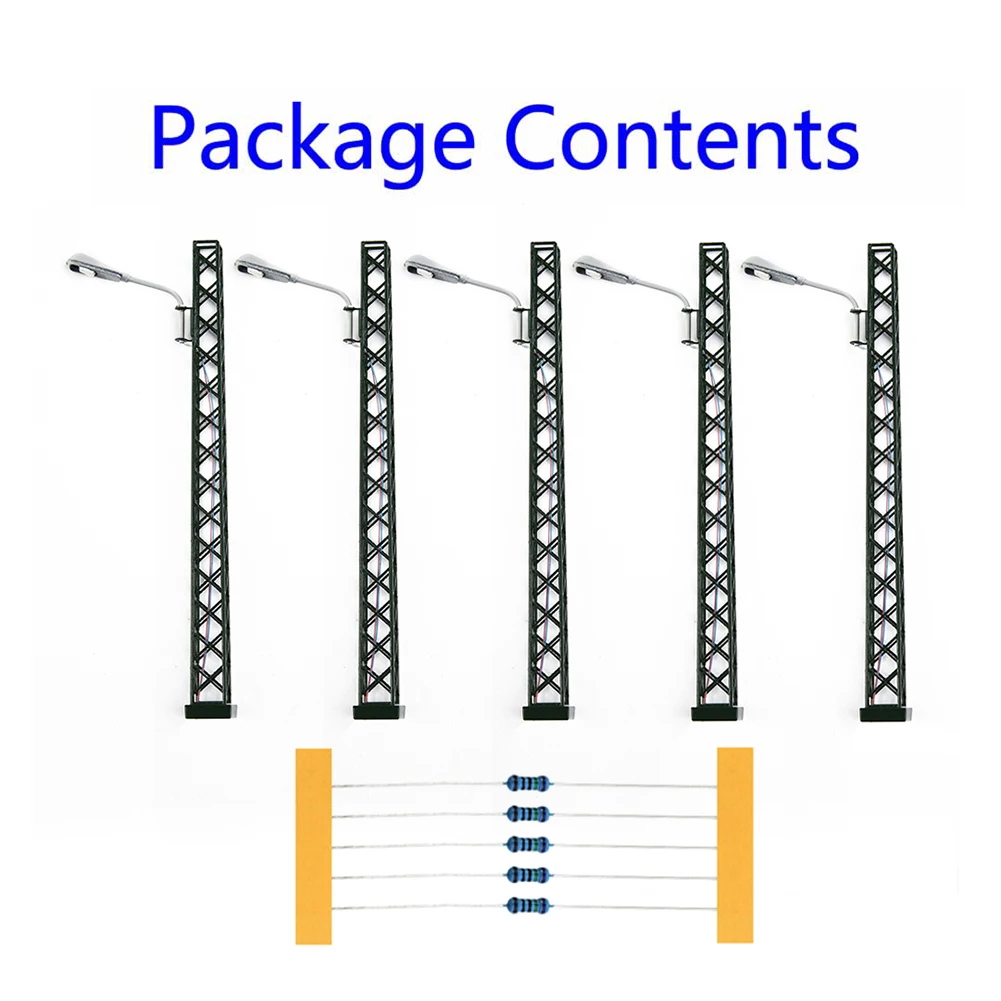 5 szt. Lampki kolejowe z białym światłem maszt kratowy wskaźnik świetlny H0 lampa LED pejzaż z ogrodem Mini oświetlenie lampa Led