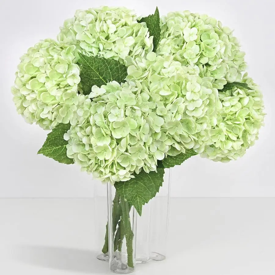

6 Pcs Real Touch Hydrangea Artificial Flowers, 21" Light Green Full Faux Hydrangea Flowers Latex Fake Flowers for Home Decor Par