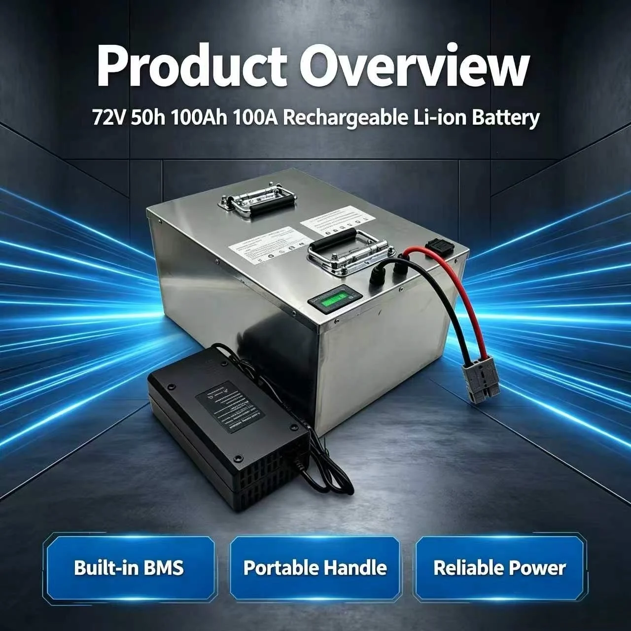 72v 50Ah 100Ah 100A Rechargeable Battery Li-ion Battery with Built-in BMS for Bombers, New Energy Vehicles, Golf Carts