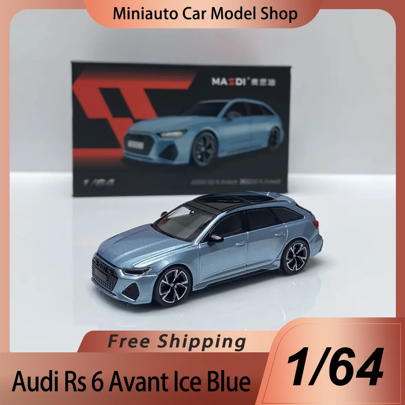 

New In Stock Masdi 1:64 Audi Rs 6 Avant Ice Blue Alloy Miniature Diecast Model Audi Rs Station Suv Car Model Custom Toy Kid Gift