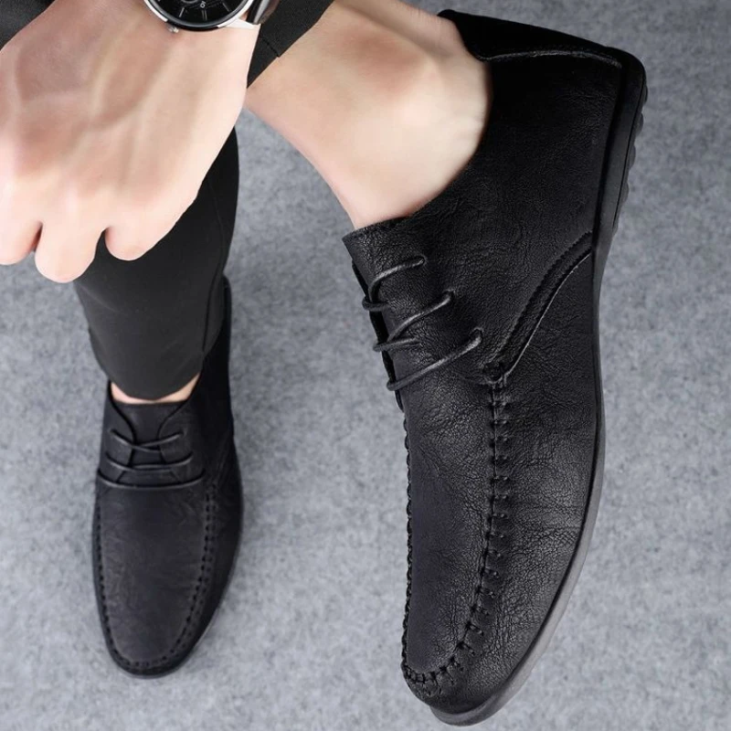 Men Business Casual Breathable Leather Driving Loafers Slip on Soft Sole Moccasins Middle Aged Dad Shoes Footwear