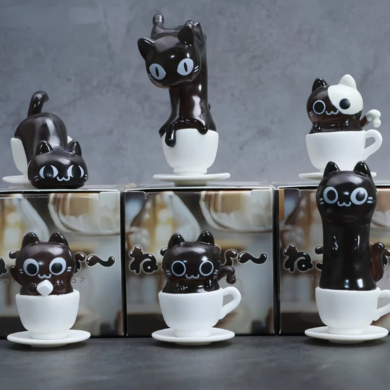 

Cat Cafe Coffee Styling Blind Box Transparent Funny Posture Action Figures Model Collection Toys Desktop Decora Surprise Gifts