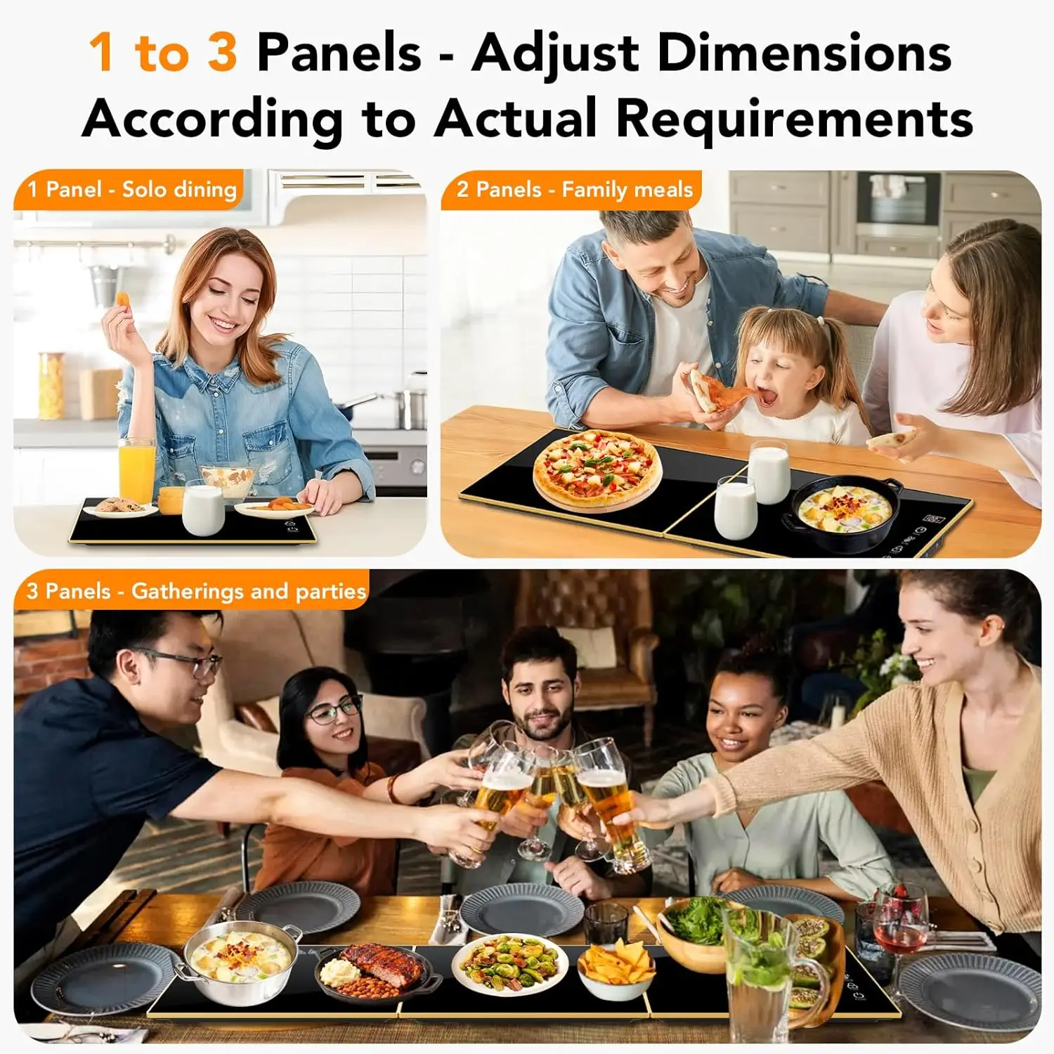 Electric Warming Tray with 47.24'' x 11.81'' Glass Surface, 3-in-1 Mat, 7 Temperature Settings & Timer view 2