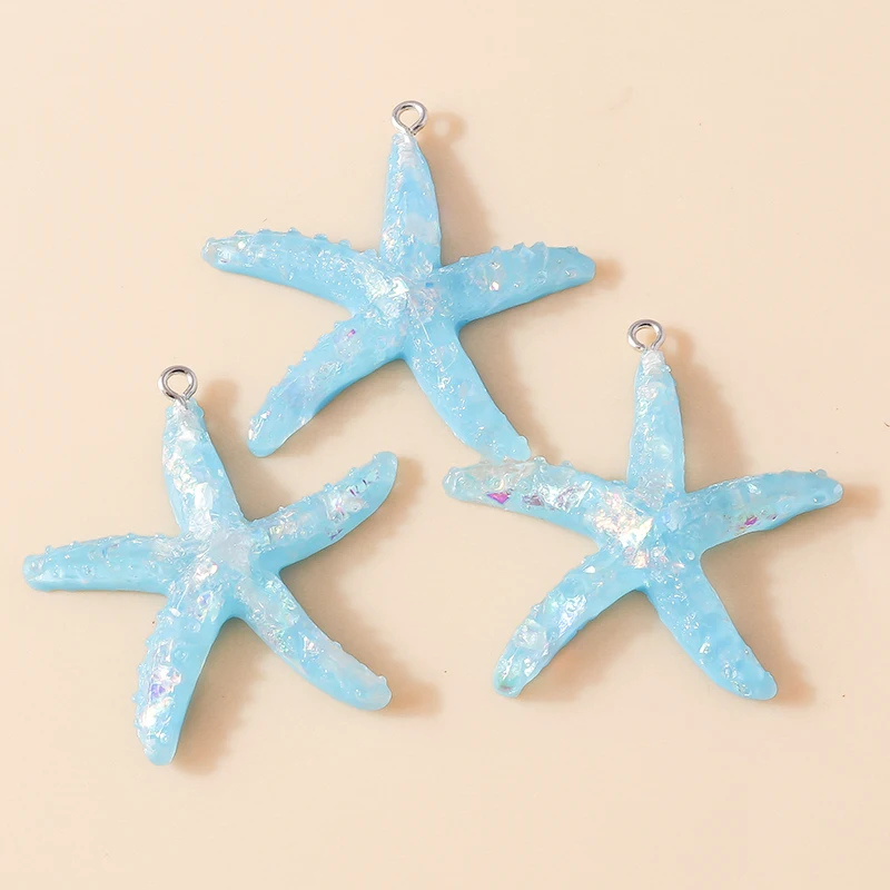 Leslie 10 Stück Harz-Anhänger in Form von niedlichen, glitzernden, bunten Seesternen für Ohrringe, Halsketten, Armbänder, Sommer- und Strand-Schmuckherstellungszubehör – Detail 5