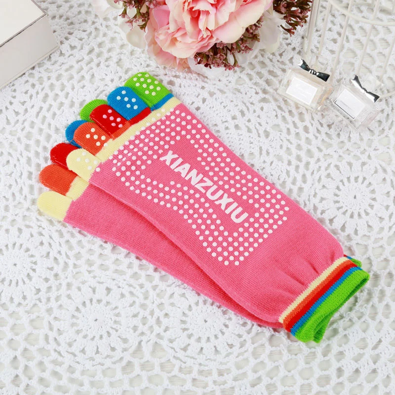 5Pairs Women's Five Fingers Cotton Socks Simple Colorful Socks With Toes Female Ladies Breathable Anti-skid Pilates Massage Sock