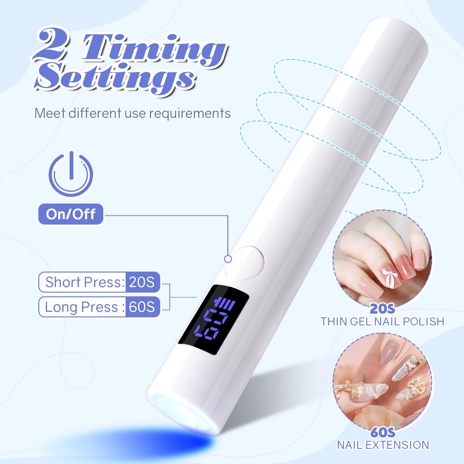 Handheld UV Led Nail Lamp Mini Nail Lamp with Two Timer Settings Quick Drying Manicure Lamp for Curing All Nails Gel Polishing