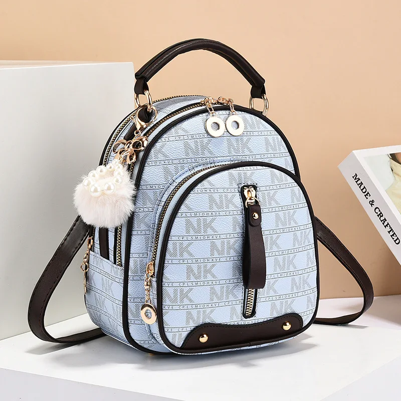 Retro Printing Shoulder Bag Fashion Splicing Color Collision Girls Shoulder Bag Simple Casual Schoolbag Plush Hanging Decoration