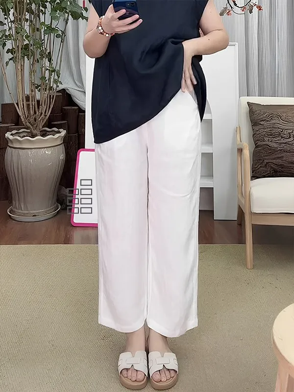 

Han Haax Casual Pants Women's High Waist Straight Leg Nine Points Summer Dra Lightweight Loose Fit Trousers